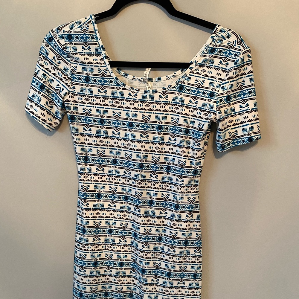 Blue and White Aztec Print Dress